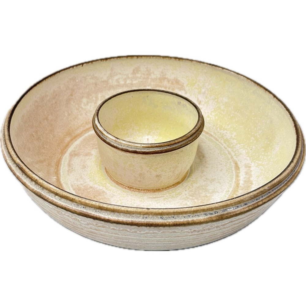 Hand Thrown‎ Pottery Chip Veggie Fruit & Dip Serving Bowl Signed 11" Vintage